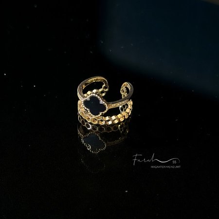 خاتم van cleef باللون الأسود والفضي ‏One size 