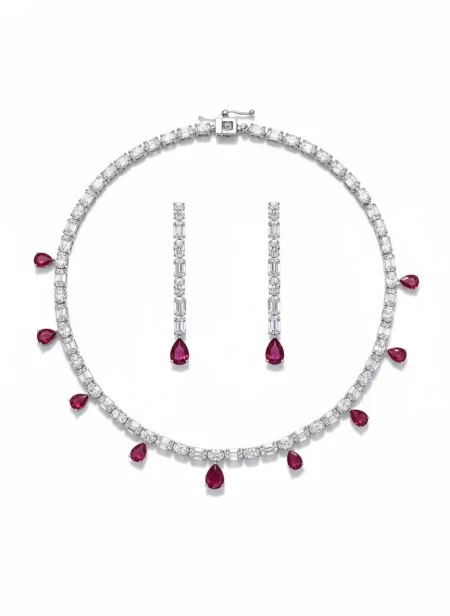 طقم سنسال وحلق بأحجار الزركون والكريستال