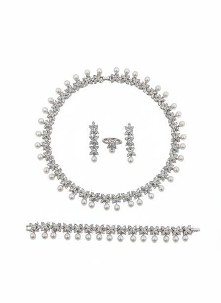 طقم بأحجار الزركون واللؤلؤ