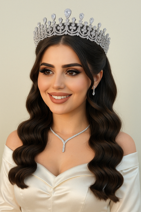 تاج مرصع بأحجار الكريستال باللون الفضي