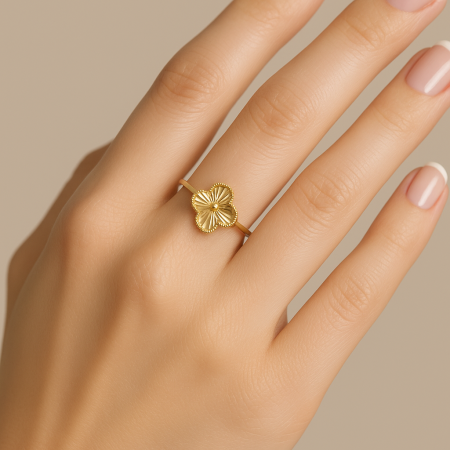 خاتم Clover Ring فضة عيار 925 مطلي بمية الدهب