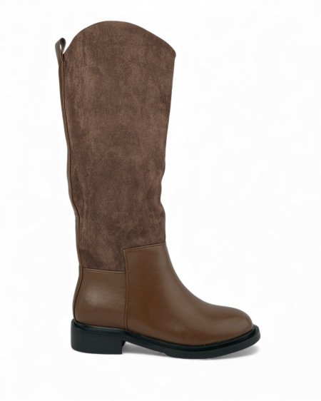 جزمة عالية الرقبة - مزيج جلد وشمواه