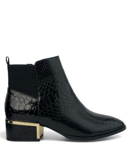 بوت قصير - نقشة جلد التمساح اللامعة كعب ذهبي